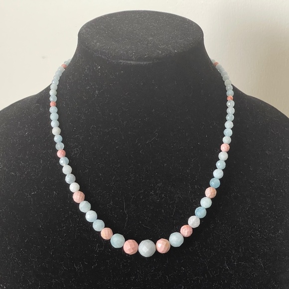 DRT Jewelry - Jay King DRT Sterling, Aquamarine and Pink Opal Graduating Faceted Bead Necklace